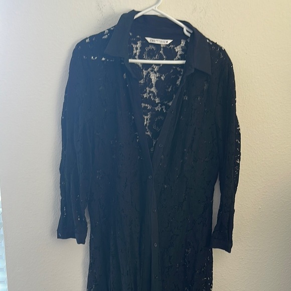 Zara Black Lace Button-Up Dress XXl - Picture 1 of 10